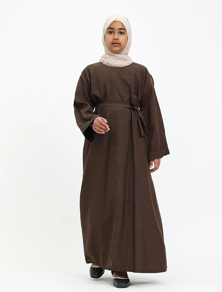 Brown Linen Girls Abaya